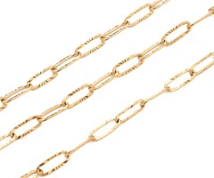 Stainless Steel Chain Paperclip Link Textured Gold Plated 9.7x3.5x0.7mm, 1 meter