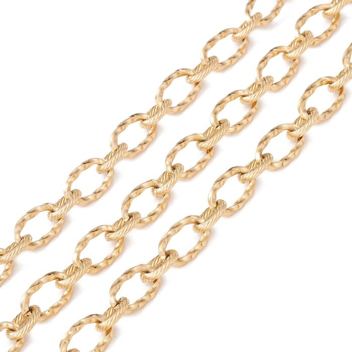 Stainless Steel Chain Oval Link Gold Plated 7x1.5mm, 1 meter