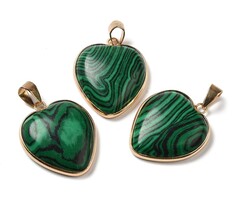 Natural Malachite Gemstone Charm Gold Plated 29x24~24.5x6~6.5mm