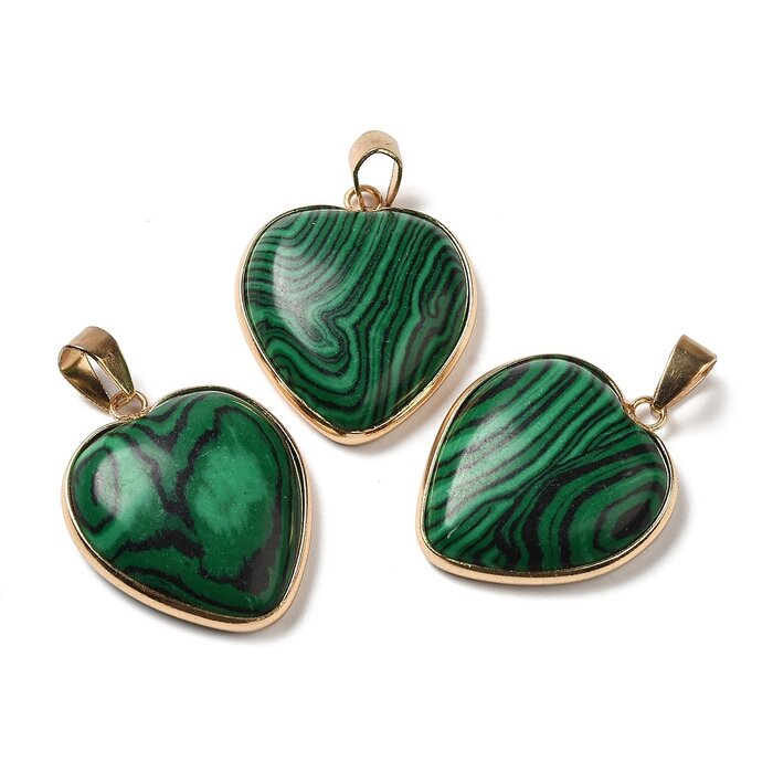 Natural Malachite Gemstone Charm Gold Plated 29x24~24.5x6~6.5mm