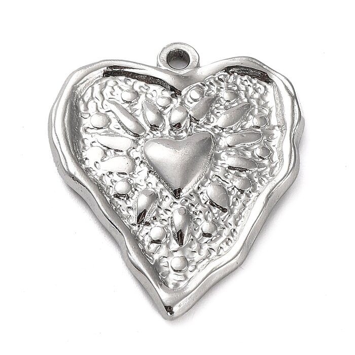 Stainless Steel Heart Charm Silver 25.5x21x3mm