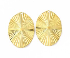 Stainless Steel Charm Oval Texture 40x28x2mm