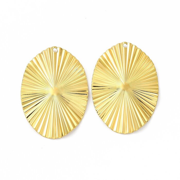 Stainless Steel Bedel Ovaal Textuur Gold Plated 40x28x2mm