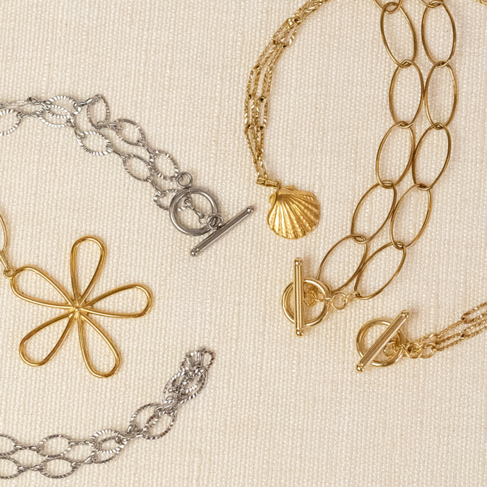 Long Stainless Steel Necklace with Flower Charm Inspi666