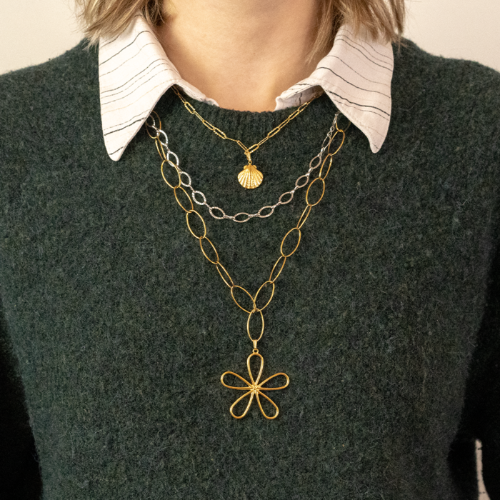 Lange Ketting van Stainless Steel met Bloem Bedel Inspi666