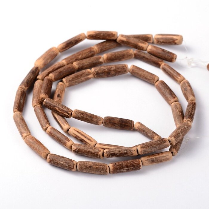 Strand 48 pieces Natural Tube Coconut Beads Camel 4x14-19mm