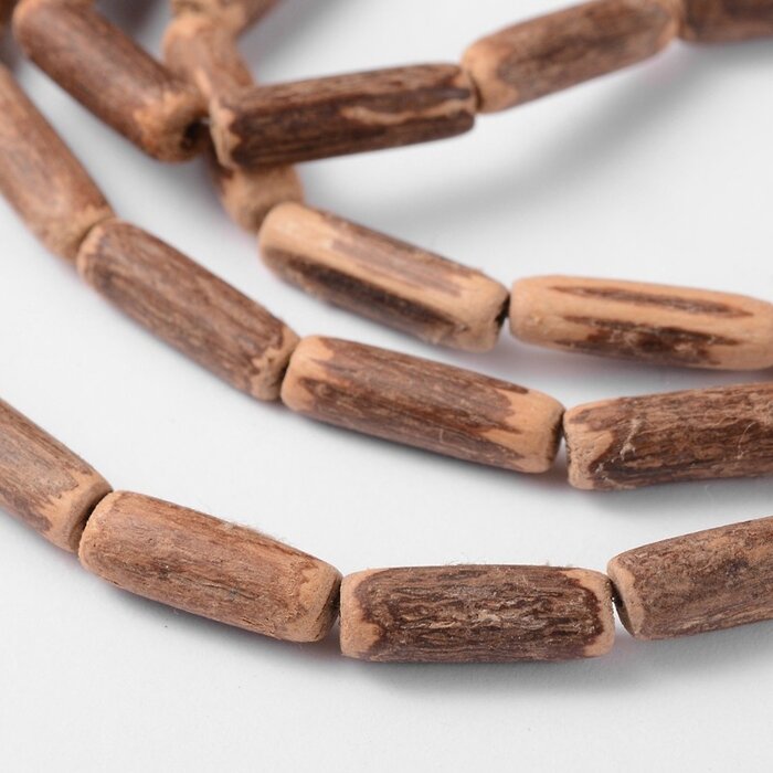Strand 48 pieces Natural Tube Coconut Beads Camel 4x14-19mm