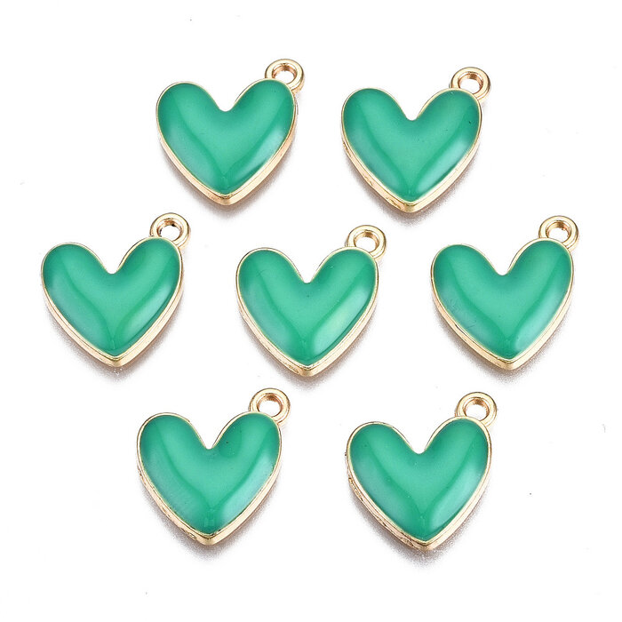 Heart Charm Gold Green Nickel Free 16x15mm