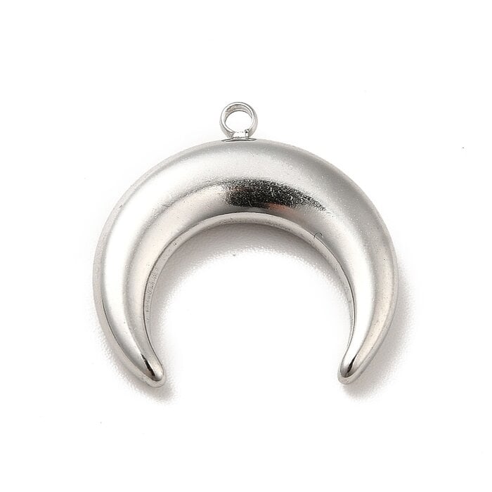 Stainless Steel Charm Crescent Moon Silver 18x18.5x3.5mm