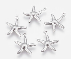 Stainless Steel Charm Starfish Silver 18x15x2mm