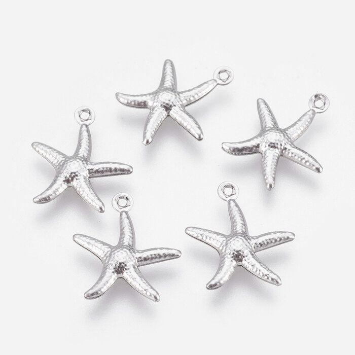 Stainless Steel Charm Starfish Silver 18x15x2mm