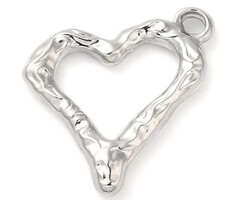 Stainless Steel open Hart Bedel Zilver 21x22x3mm