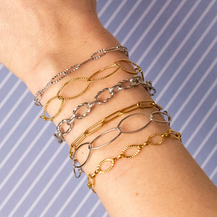 Stainless Steel Chain Large Links with Texture Gold Plated 20x10x1mm, 1 meter