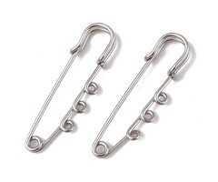 Stainless Steel Brooch Safety Pin with Eyelets Silver 51x16x7mm