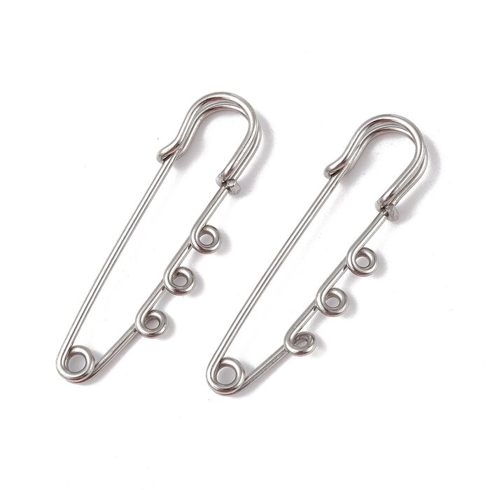 Stainless Steel Broche Clip Speld met oogjes Zilver 51x16x7mm