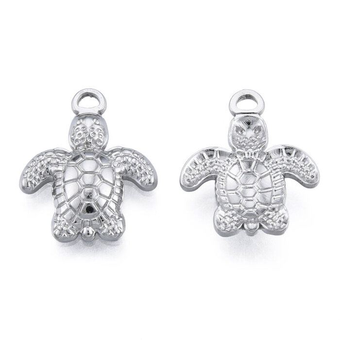 Stainless Steel Turtle Charm Silver 18.5x15x3mm