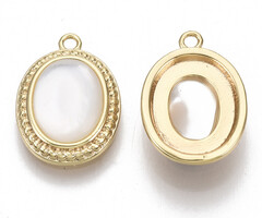 Natural Shell Charm Oval Gold Plated 15x11x3.5mm