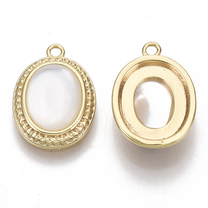 Natural Shell Charm Oval Gold Plated 15x11x3.5mm