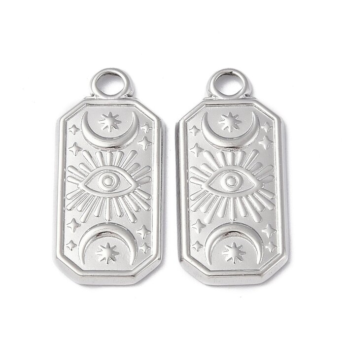 Stainless Steel Rectangle Moon Charm Silver 23x11x2mm