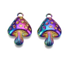 Stainless Steel Mushroom Charm Rainbow 23.5x15.5x4mm