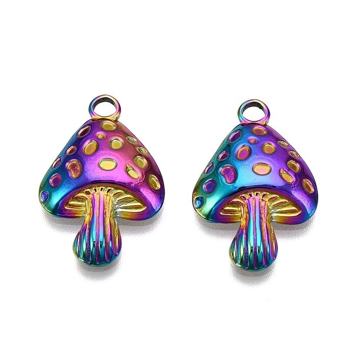 Stainless Steel Mushroom Charm Rainbow 23.5x15.5x4mm