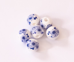 Porselein Keramiek Kralen met Holland Delft Blauw Print Bloemen 10mm