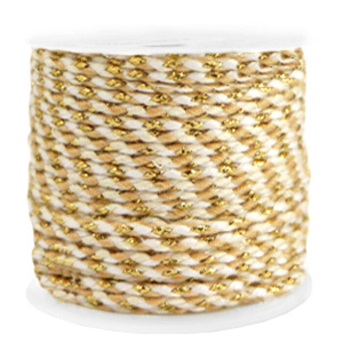 Trendy Braided Cord Gold White 2mm, 1 meter