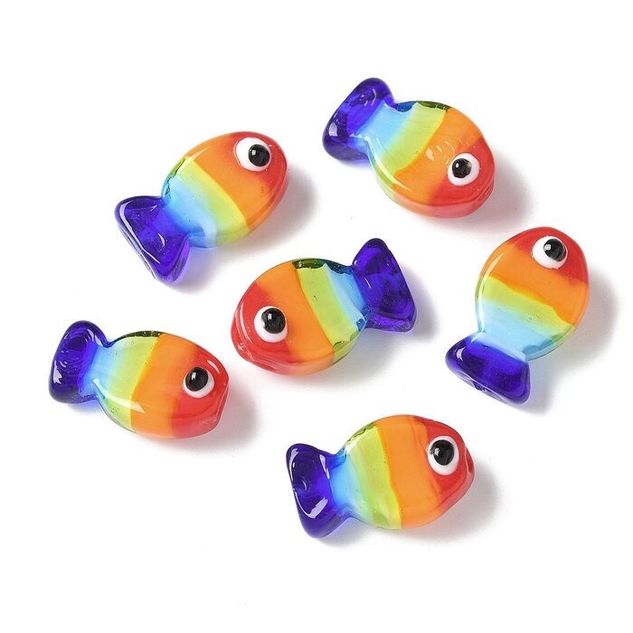 Lampwork Glas Kraal Vis Regenboog 20x13x9mm