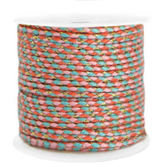 Trendy Gevlochten Koord Goud Roze Turquoise 2mm, 1 meter