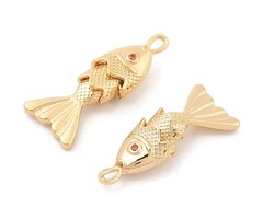 Fish with Zirconia charm Gold Plated 22x9x5mm