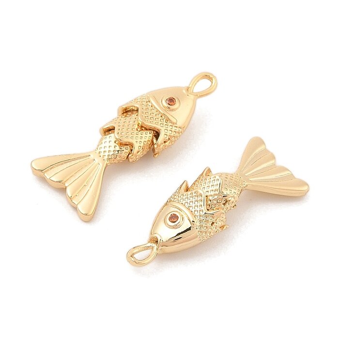 Vis met Zirkonia bedel Gold Plated 22x9x5mm