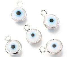 Boze oog / Evil eye Lampwork Bedel Wit 10x6.5x3mm