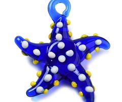 Starfish Glass Lampwork charm Blue Yellow 34~40x31~36.5x6~9mm