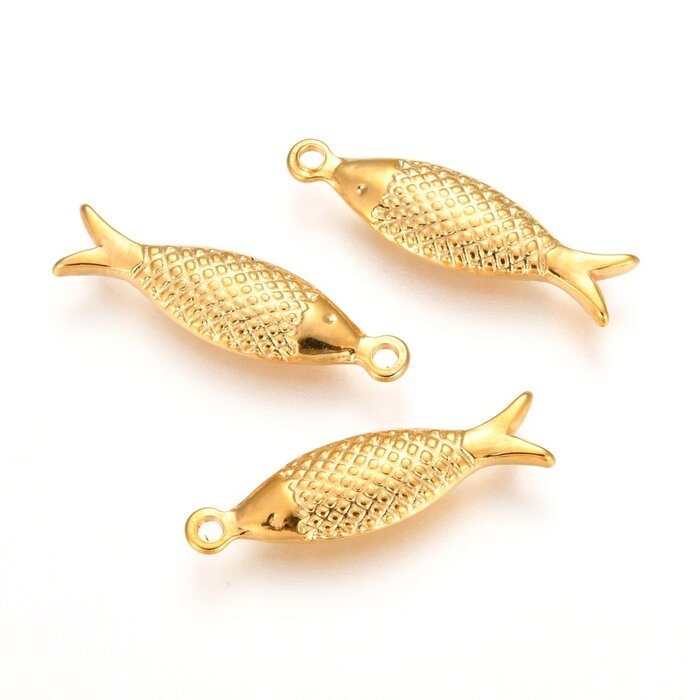Stainless Steel Fish Charm Gold Plated 21x6x2.5mm