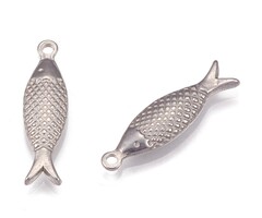 Stainless Steel Fish Charm Silver 21x6x2.5mm