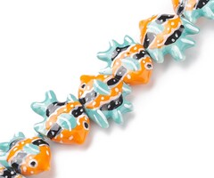Fish Porcelain bead Turquoise Orange Black 17~18x21~22x7~7.5mm