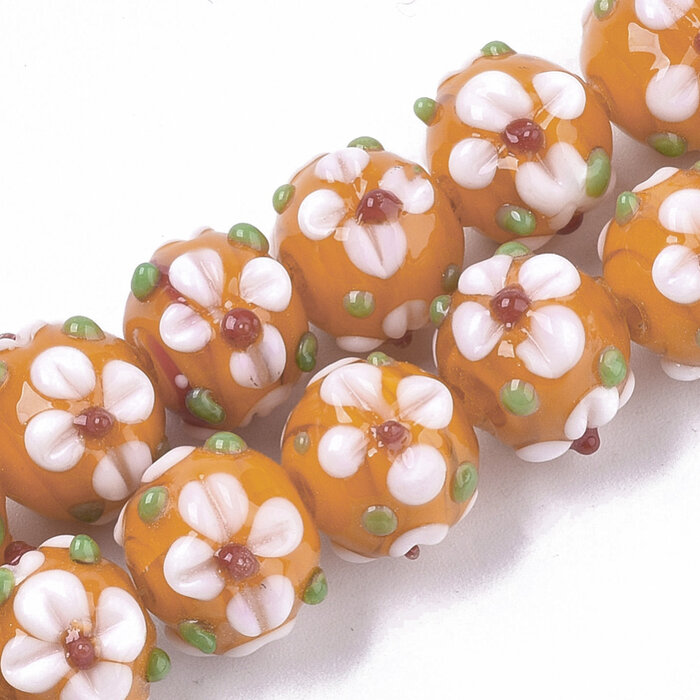 Flower Lampwork Glass bead Orange 11~12x11~12x10mm