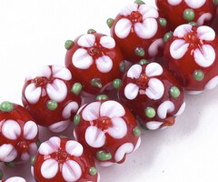 Flower Lampwork Glass bead Red 11~12x11~12x10mm
