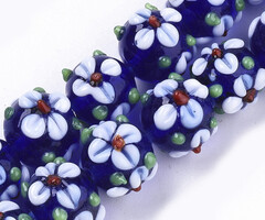 Bloem Lampwork glas kraal Blauw 11~12x11~12x10mm
