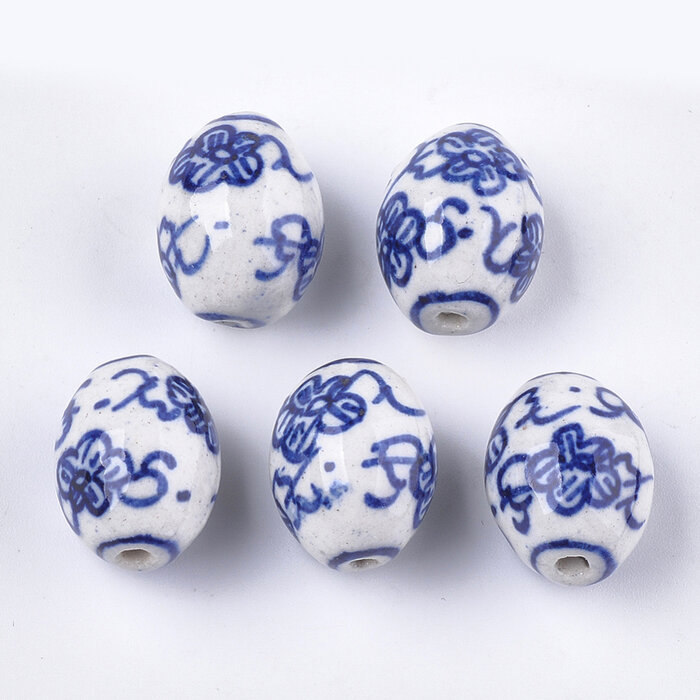 Porcelain beads with Holland Delft Blue Oval 19x14mm
