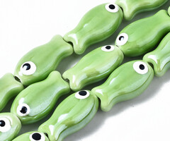 Fish Porcelain Ceramic bead Light Green 19x10x8mm