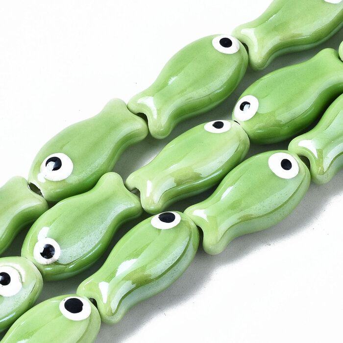 Fish Porcelain Ceramic bead Light Green 19x10x8mm