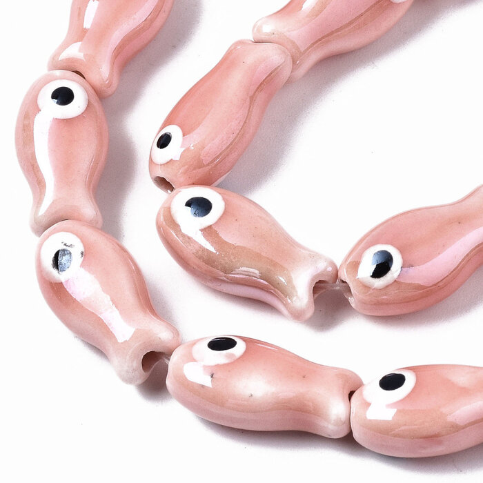 Fish Porcelain Ceramic bead Pink 19x10x8mm