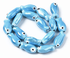 Fish Porcelain Ceramic bead Light Blue 19x10x8mm