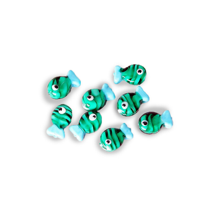 Fish Lampwork Glass bead Groen Blue 13x20mm