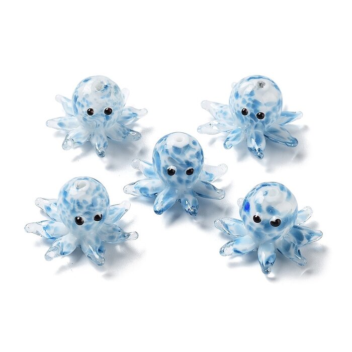 Octopus Lampwork Glas kraal Blauw 15x25x4mm