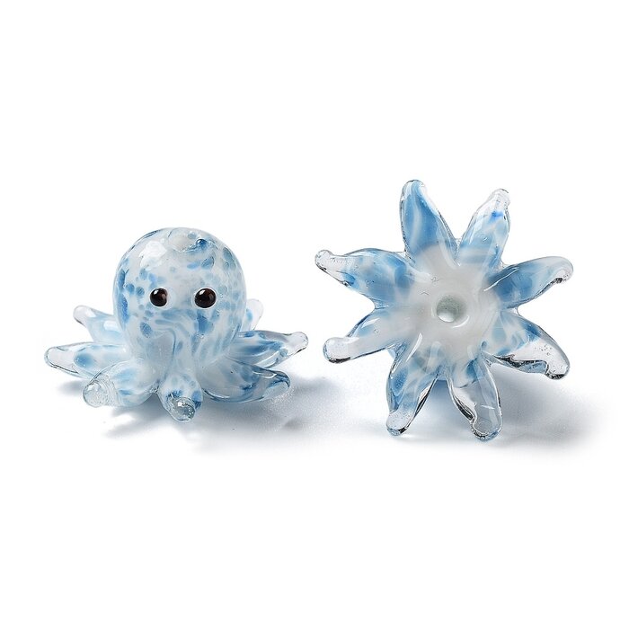 Octopus Lampwork Glass bead Blue 15x25x4mm