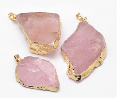 Natural Rose Quartz Charm with Golden 45~63x26~33x9~10mm