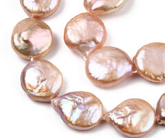 Natural Baroque Pearl Beads Flat Round Rose 13~16.5x12~13.5x3.5~9mm