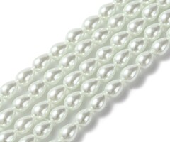 Glass Pearls beads Teardrop White 7x5mm, strand 50 pieces